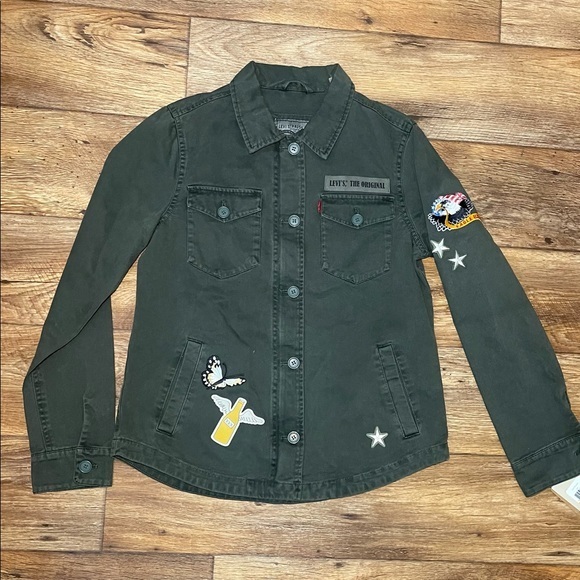 Levi’s Women's Army Olive Green‎ 4 Pocket Patched Shirt Jacket Small (LW7RC644) - Picture 2 of 8